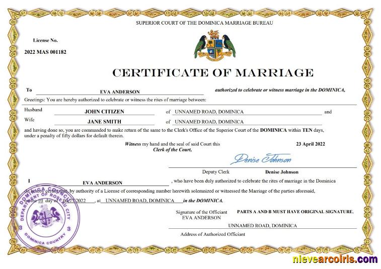 Dominica marriage certificate